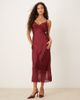 Kiss The Sky Kiss The Sky satin midaxi lace detailed dress in burgundy-Red - 1