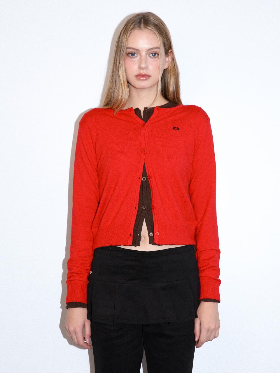 KISYNING Classic Crew Neck Cardigan [RED]