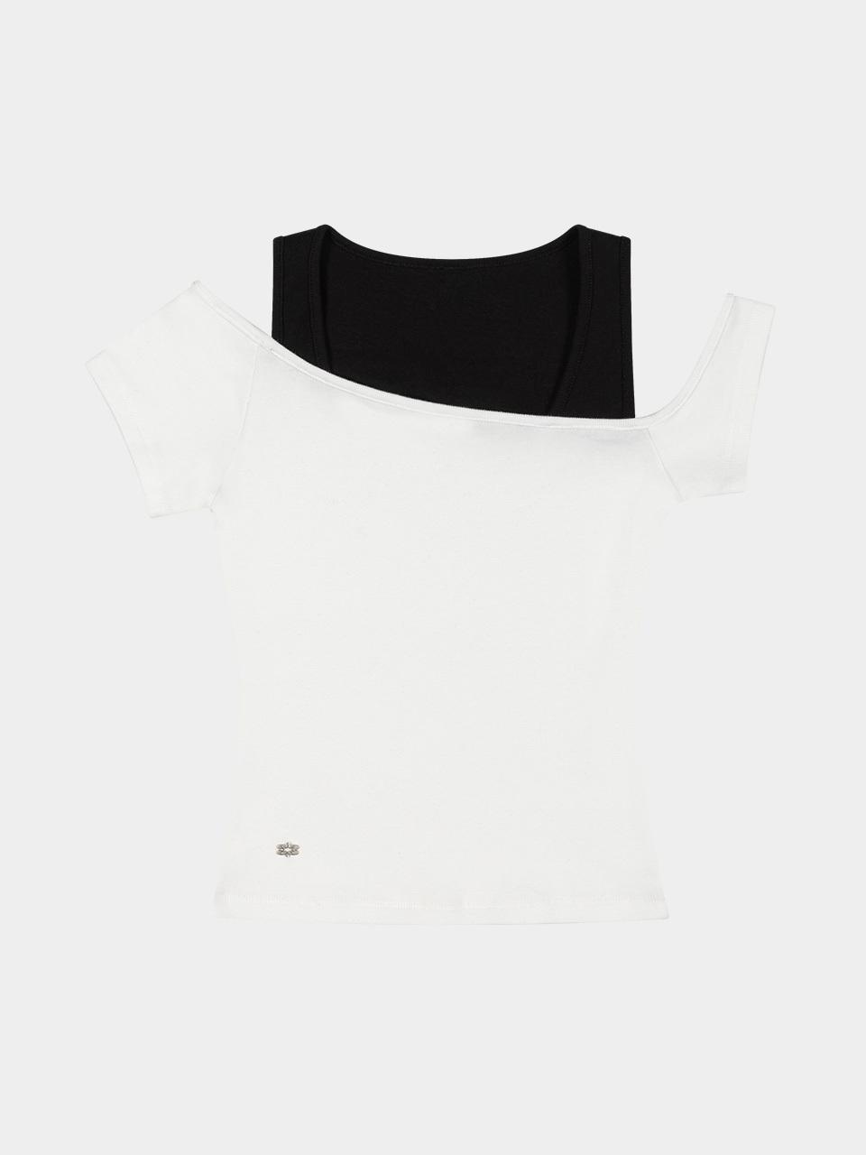 KISYNING Off-Shoulder Cling Layered Sleeve Top [Ivory]