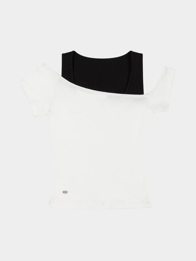 KISYNING Off-Shoulder Cling Layered Sleeve Top [Ivory]