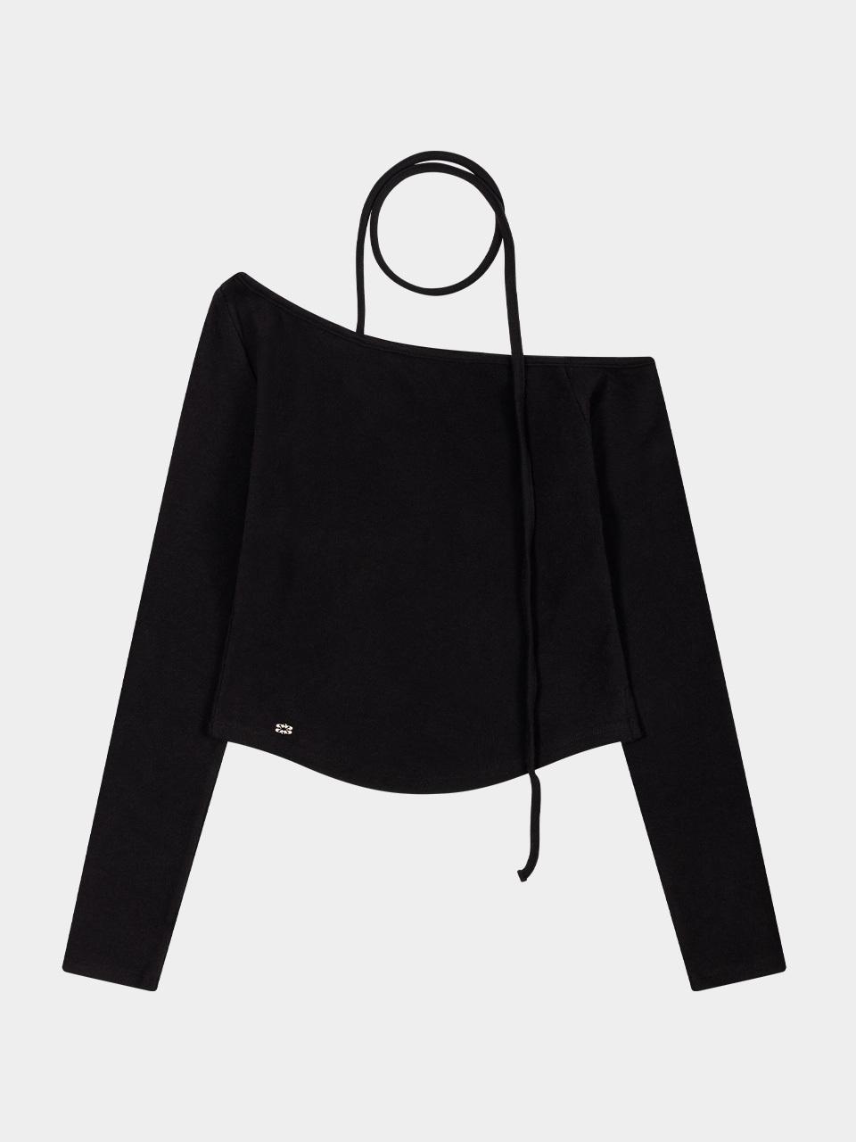 KISYNING Off-Shoulder Tie Scarf Sleeve Top (Black)