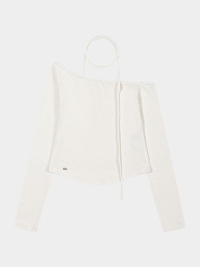 KISYNING Off-Shoulder Tie Scarf Sleeve Top (White)