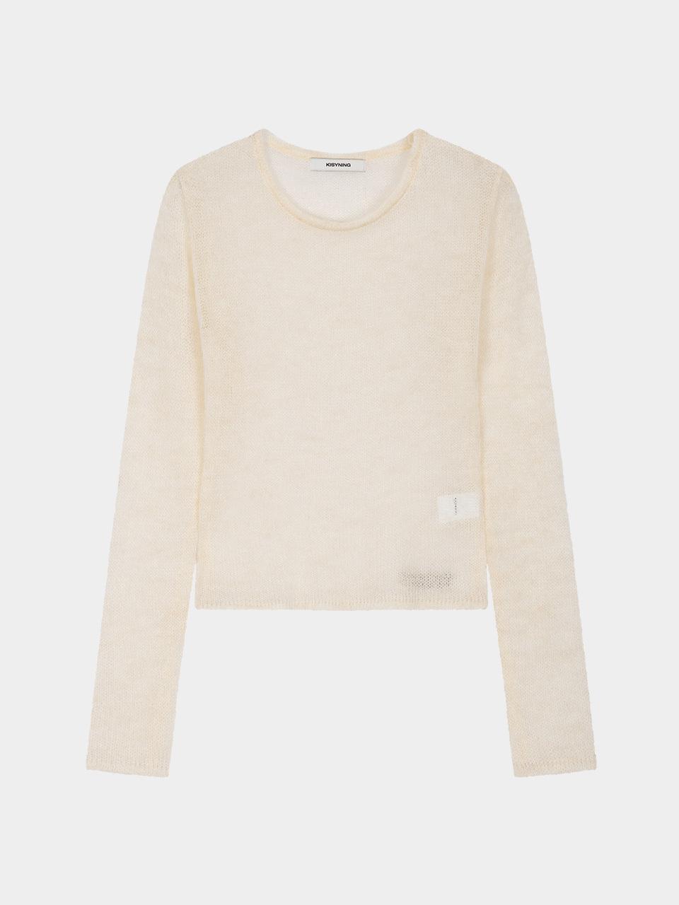 KISYNING Sheer Crew Neck Sleeve Knit (Beige)