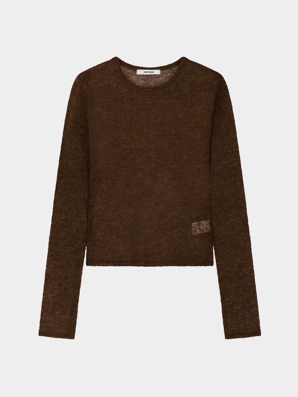 KISYNING Sheer Crew Neck Sleeve Knit (Brown)