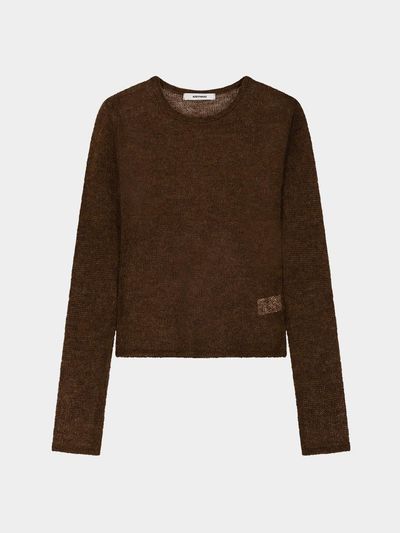KISYNING Sheer Crew Neck Sleeve Knit (Brown)