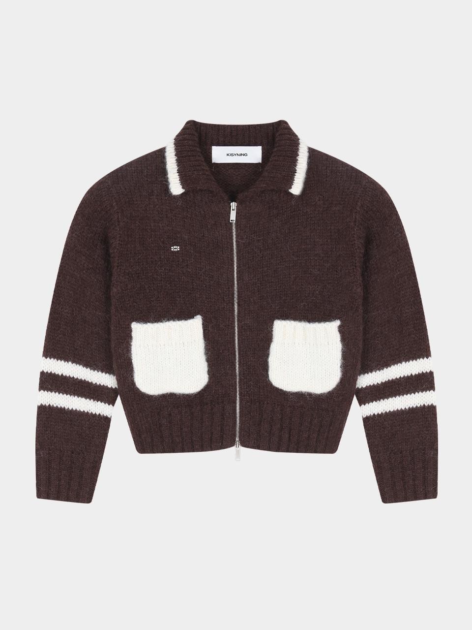 KISYNING Sleeve Line Two-way Reversible Knit Jacket [Brown]