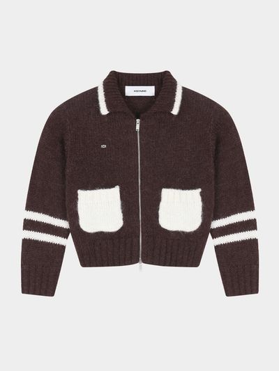KISYNING Sleeve Line Two-way Reversible Knit Jacket [Brown]