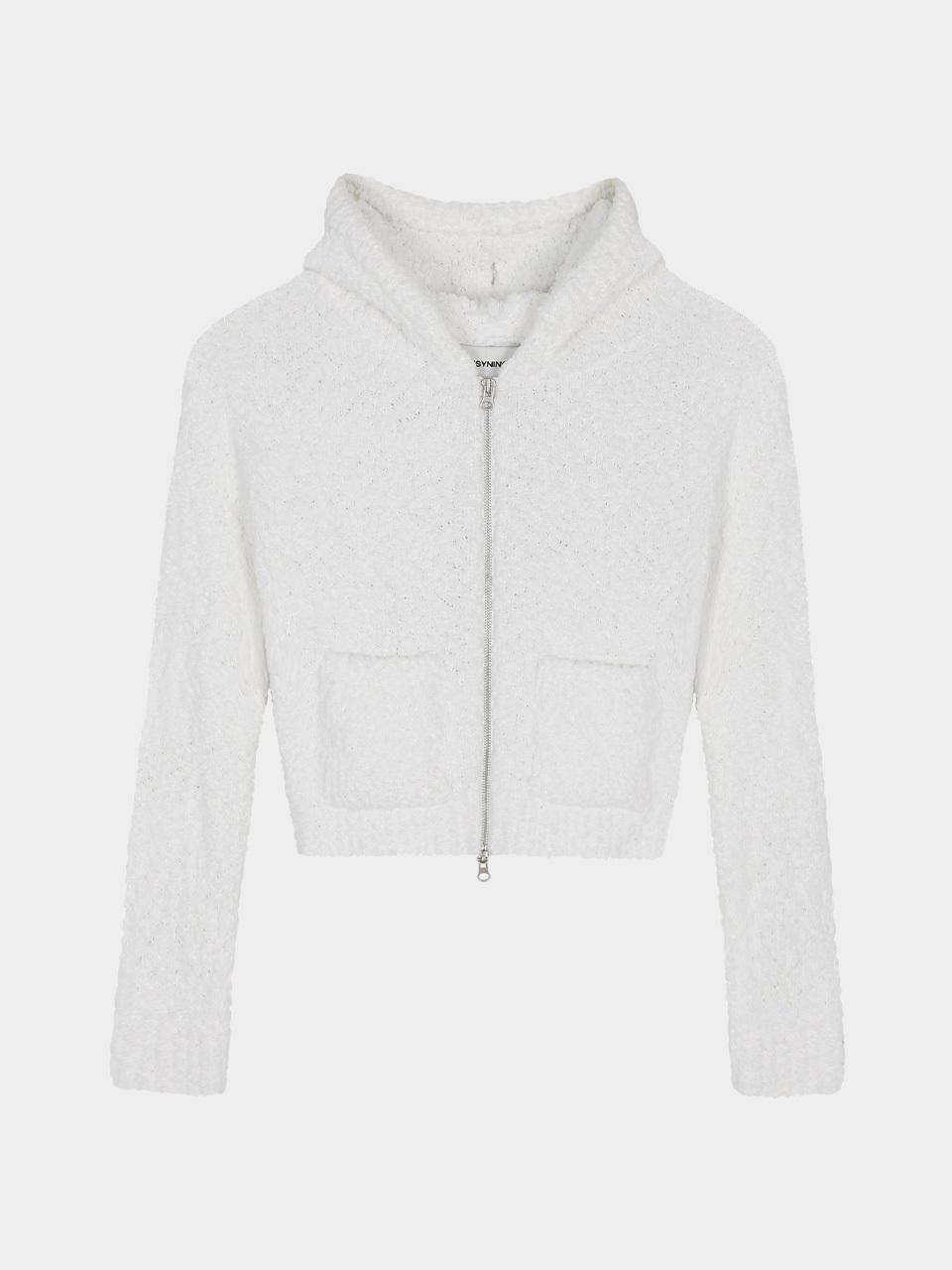 KISYNING Soft Fluffy Knit Hoodie Zip-up Jacket [White]
