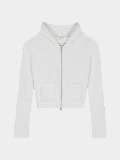 KISYNING Soft Fluffy Knit Hoodie Zip-up Jacket [White]