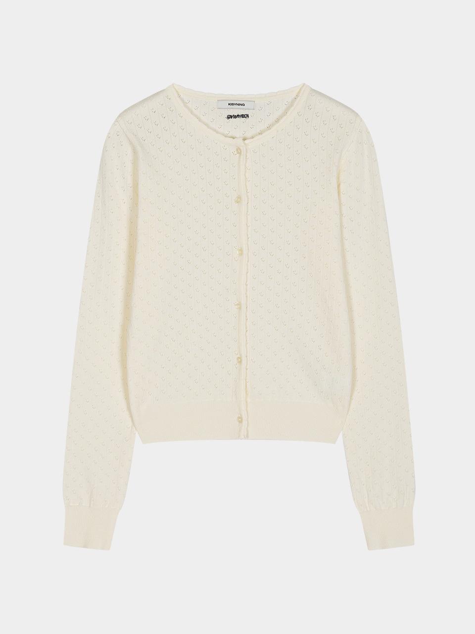 KISYNING Whipped Floral Punching Cardigan [WHITE]