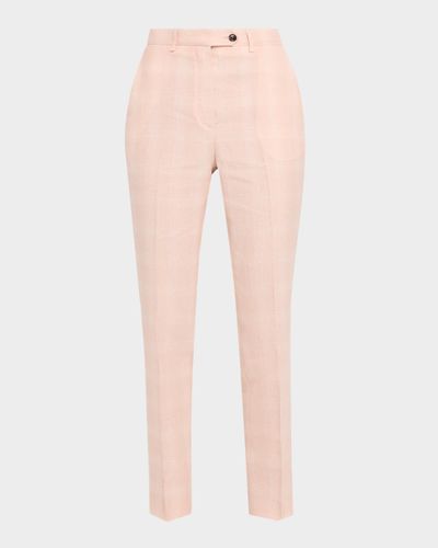 Kiton Check Linen Slim-Leg Ankle Trousers
