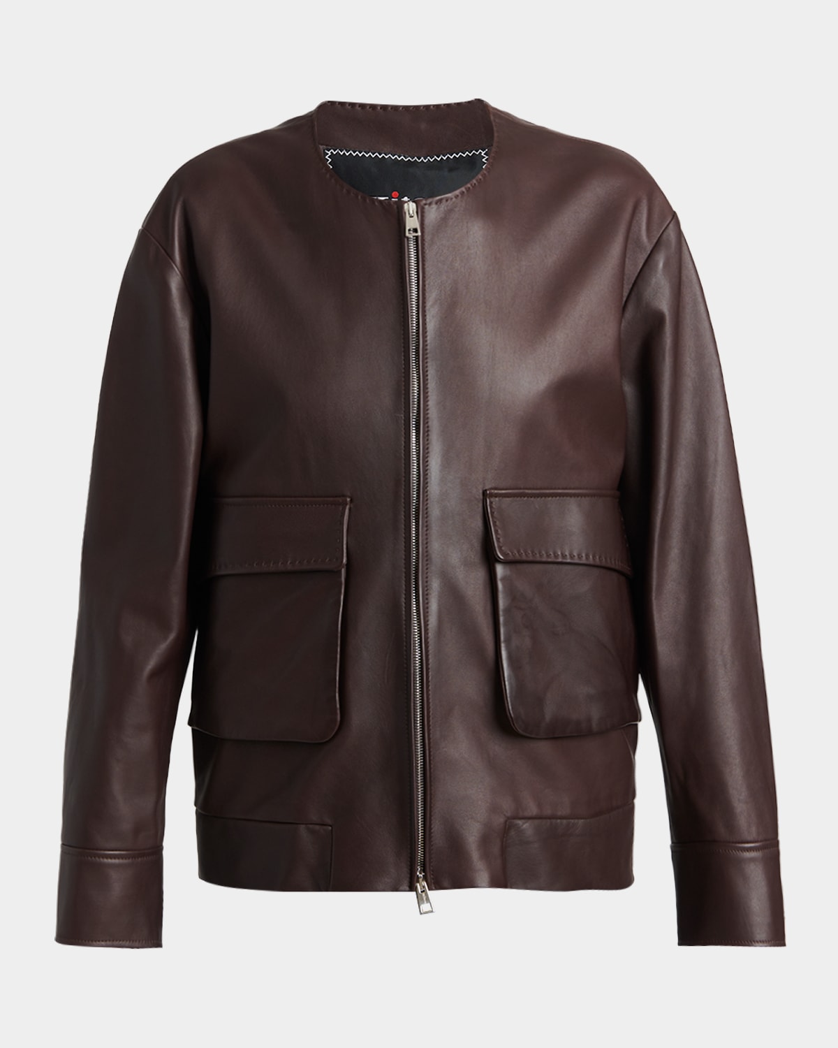 Kiton Collarless Leather Bomber Jacket