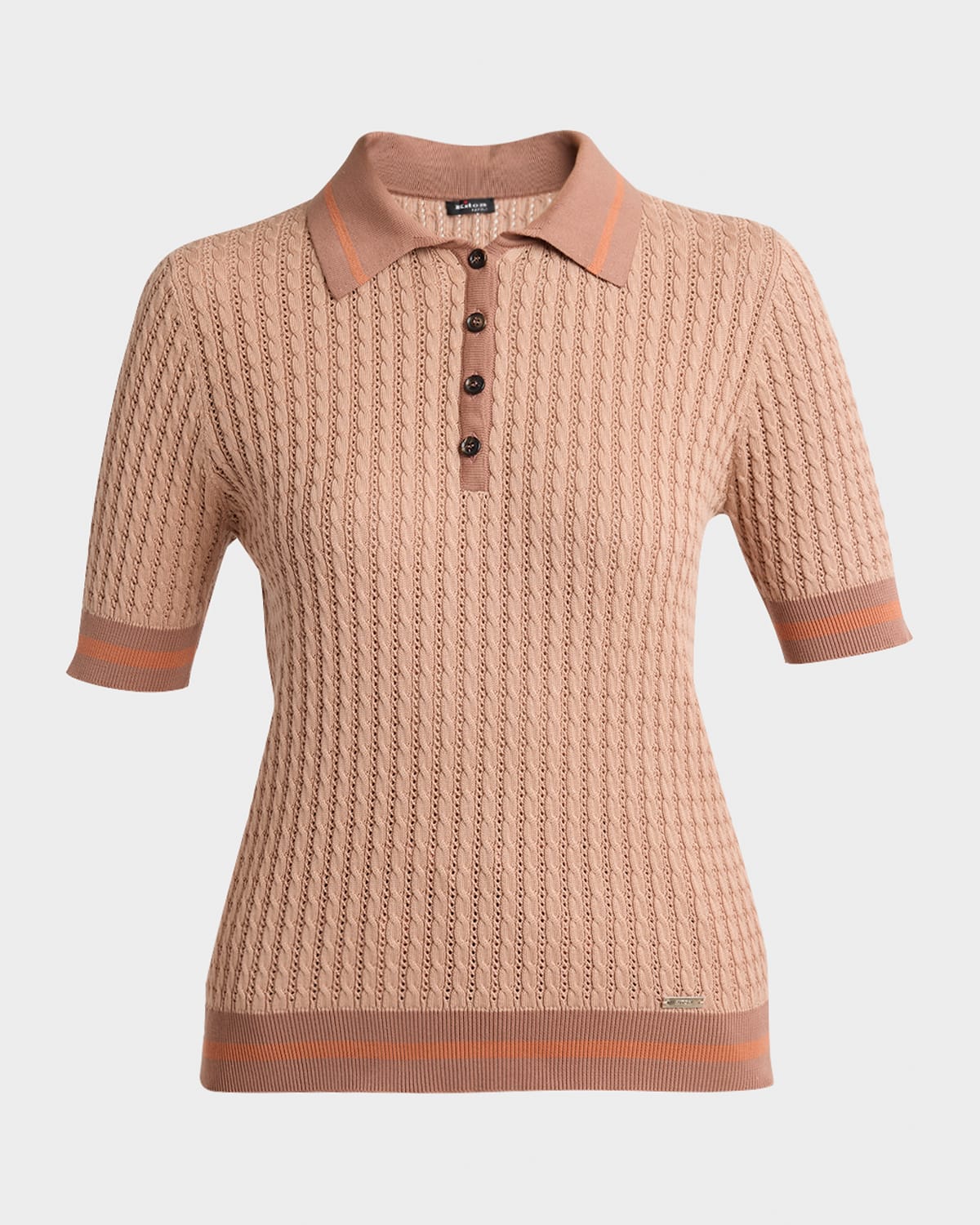 Kiton Cotton Cable Knit Short-Sleeve Polo Shirt
