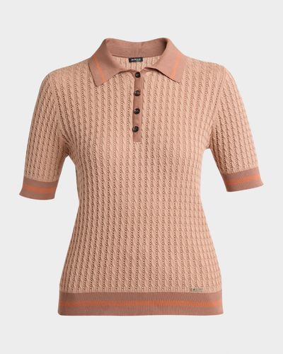 Kiton Cotton Cable Knit Short-Sleeve Polo Shirt