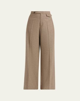 Kiton Herringbone Wool-Cashmere Wide-Leg Trousers