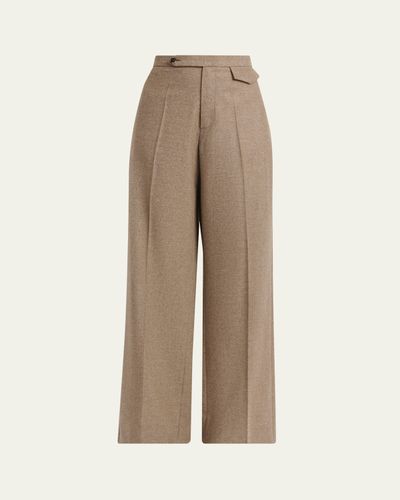 Kiton Herringbone Wool-Cashmere Wide-Leg Trousers