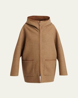 Kiton Houndstooth Wool-Cashmere Hooded Overcoat