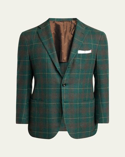 Kiton Men's Cashmere Blend Windowpane Three-Button Sport Coat