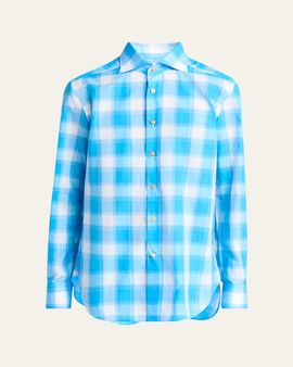 Kiton Men's Cotton Check Sport Shirt