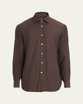 Kiton Men's Cotton Micro-Herringbone Sport Shirt