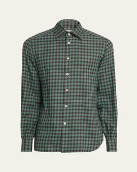 Kiton Men's Cotton Plaid Classic Fit Sport Shirt