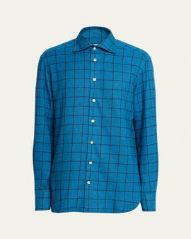 Kiton Men's Cotton Windowpane Check Sport Shirt