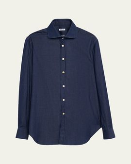 Kiton Men's Denim Wash Classic-Fit Button-Down Shirt