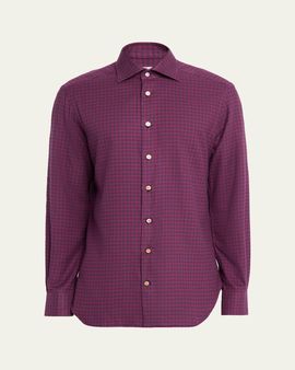 Kiton Men's Gingham Cotton Sport Shirt