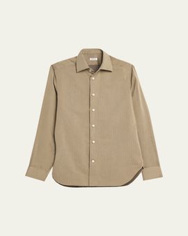 Kiton Men's Herringbone Cotton and Lyocell Sport Shirt