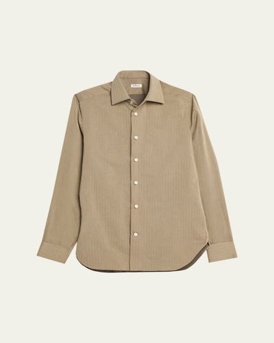 Kiton Men's Herringbone Cotton and Lyocell Sport Shirt