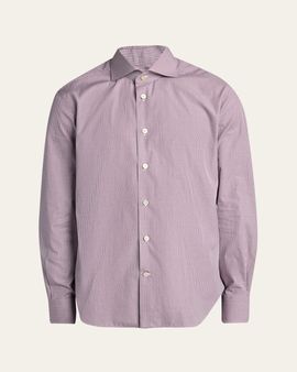 Kiton Men's Micro-Gingham Cotton Sport Shirt