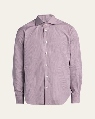 Kiton Men's Micro-Gingham Cotton Sport Shirt