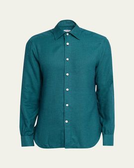 Kiton Men's Modern Fit Cotton Micro-Gingham Sport Shirt