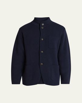 Kiton Men's Punto Cashmere Knit Band-Collar Jacket
