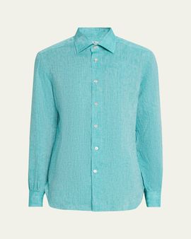 Kiton Men's Solid Linen Button-Down Shirt