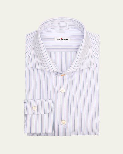 Kiton Men's Spread Collar Multi-Stripe Cotton Dress Shirt