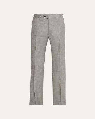 Kiton Men's Wool Sharkskin Flat-Front Trousers