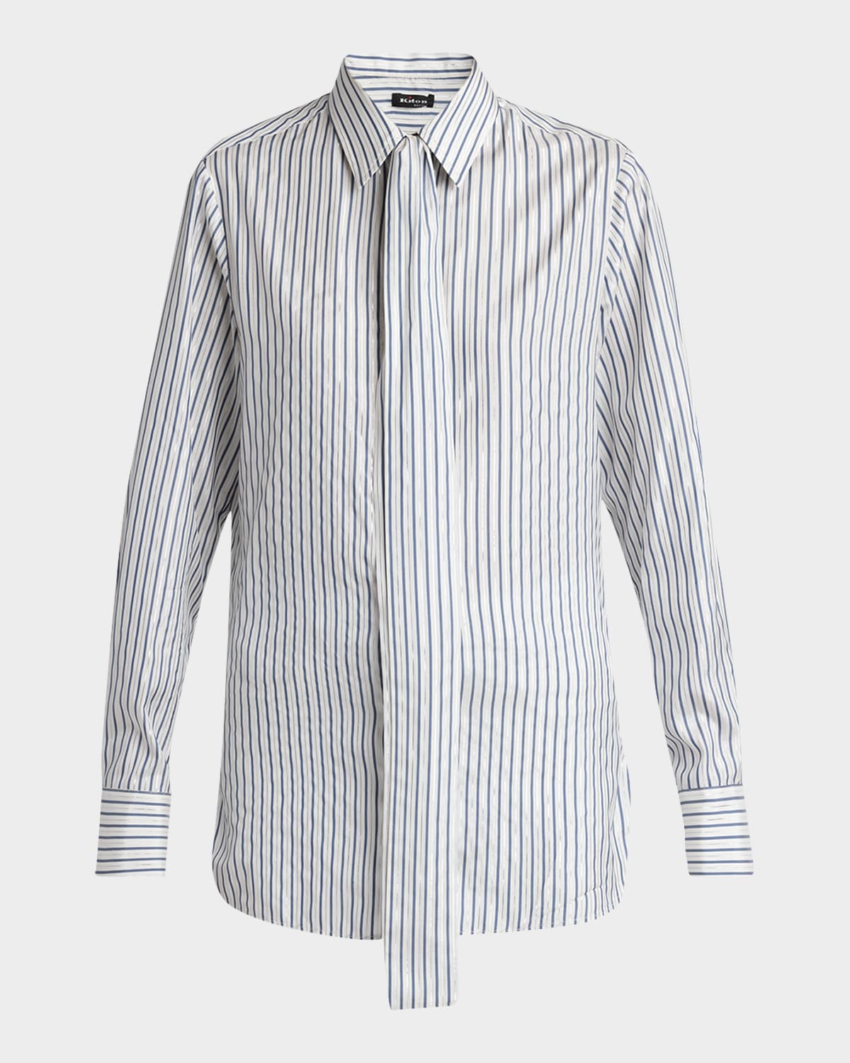 Kiton Metallic Striped Silk Neck-Tie Shirt