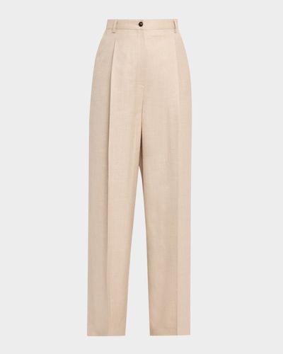 Kiton Pleated Wool-Silk Wide-Leg Pants