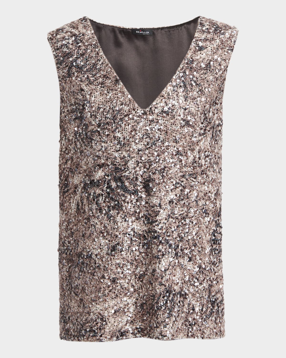 Kiton Plunging Sequined Knit Sleeveless Shirt