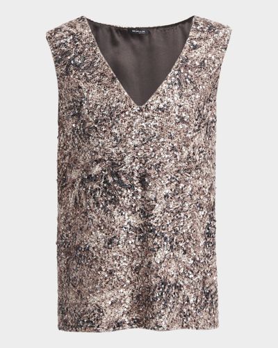 Kiton Plunging Sequined Knit Sleeveless Shirt