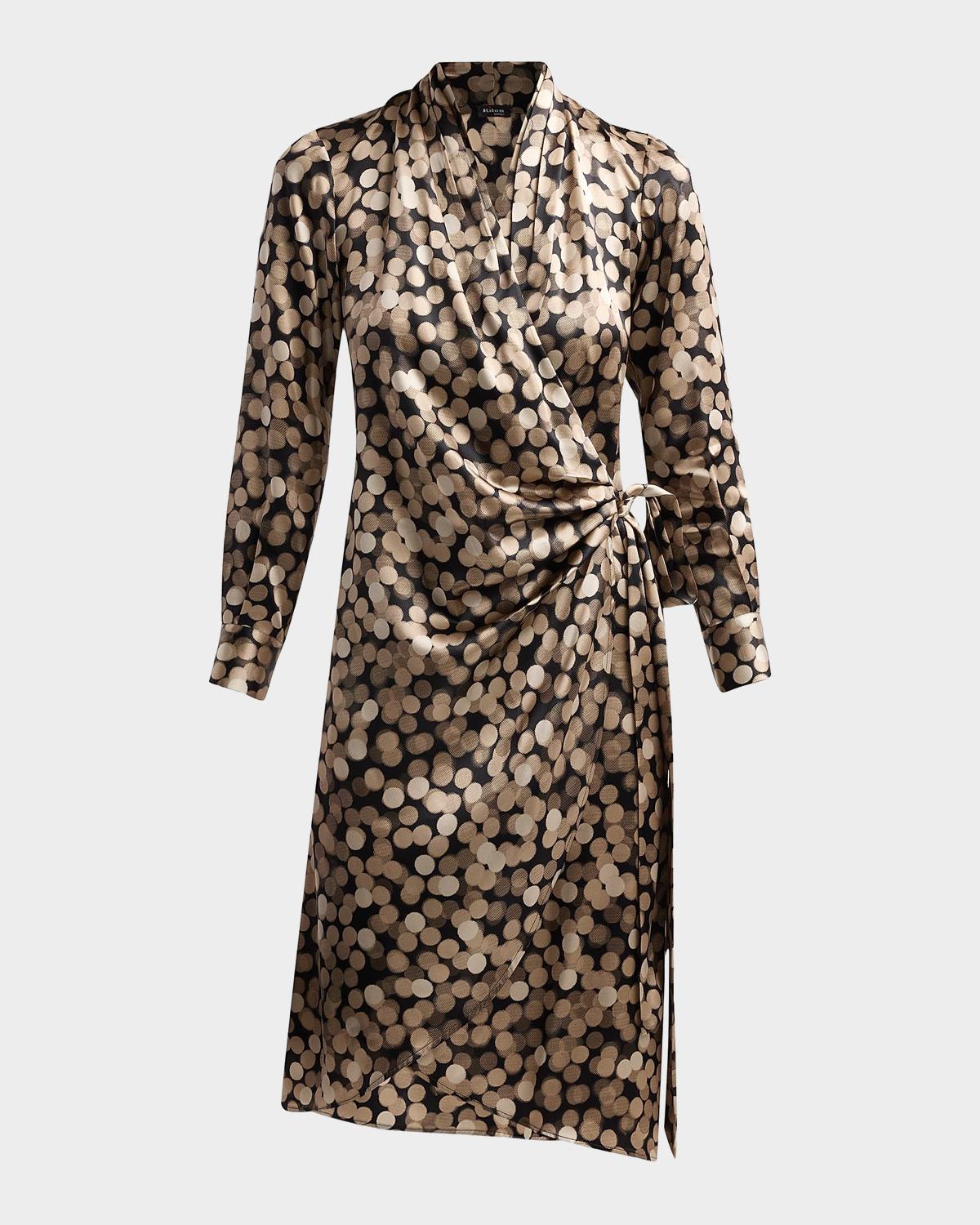 Kiton Printed Silk Wrap Midi Dress