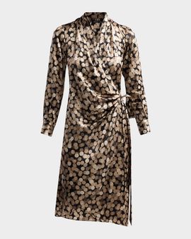 Kiton Printed Silk Wrap Midi Dress