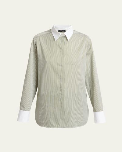 Kiton Striped Cashmere Poplin Button-Down Shirt