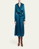 Kiton Strong-Shoulder Long-Sleeve Satin Midi Wrap Dress - 2