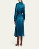 Kiton Strong-Shoulder Long-Sleeve Satin Midi Wrap Dress - 3