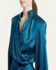 Kiton Strong-Shoulder Long-Sleeve Satin Midi Wrap Dress - 5
