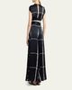 Kiton Windowpane-Print Silk Cap-Sleeve Maxi Dress - 3