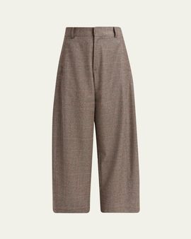 Kiton Wool-Cashmere Check Barrel-Leg Trousers