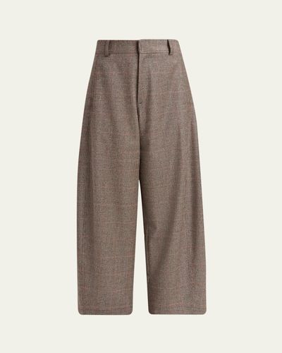 Kiton Wool-Cashmere Check Barrel-Leg Trousers